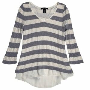WHBM Split Back Mixed‎ Media Striped Ivory and Gray Women’s Top Sz XS